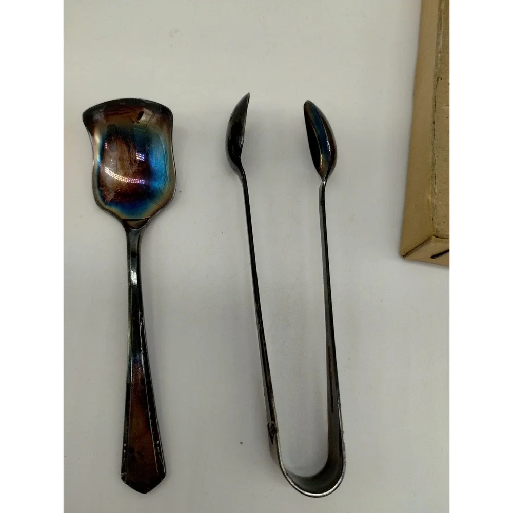 Sheffield Silver Plate Sugar Service Set Tongs And Little Ladle